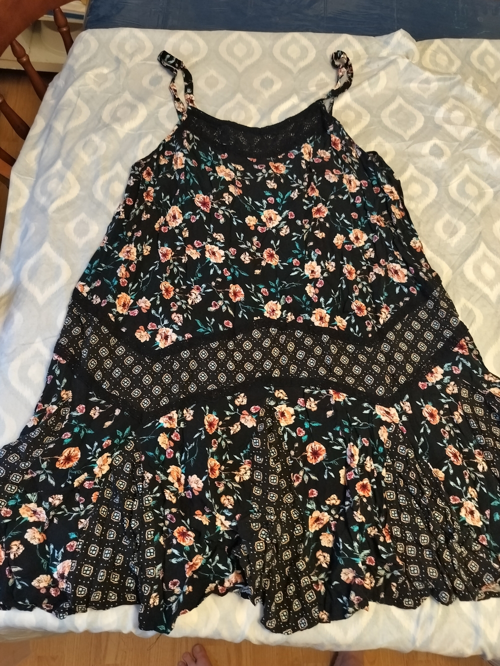 torrid Black Floral Mini Dress with Peach and Teal Accents